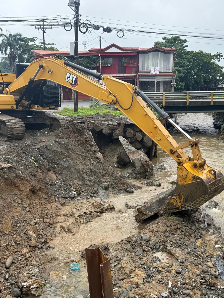 Riverbed excavation and preparation with heavy machinery